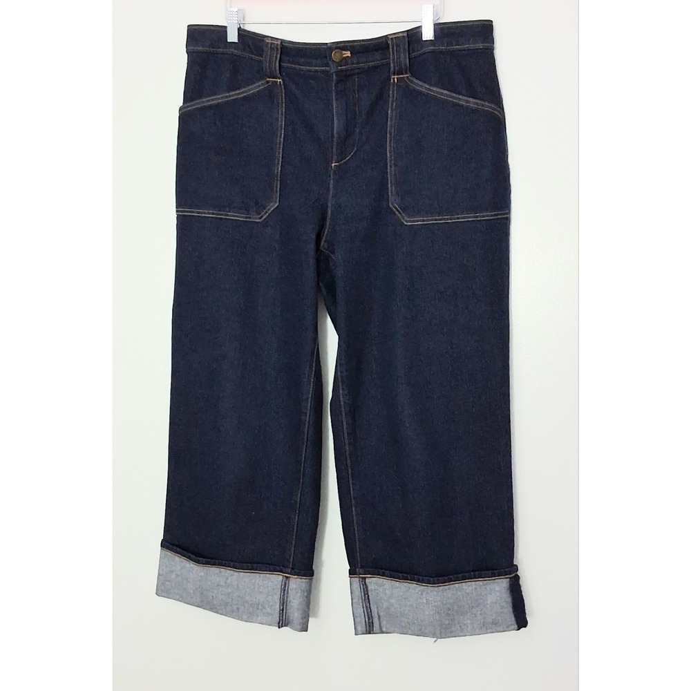 Talbots Jeans Women's Size 16P Petite Dark Wash Straight Ankle Cuff Pre-owned